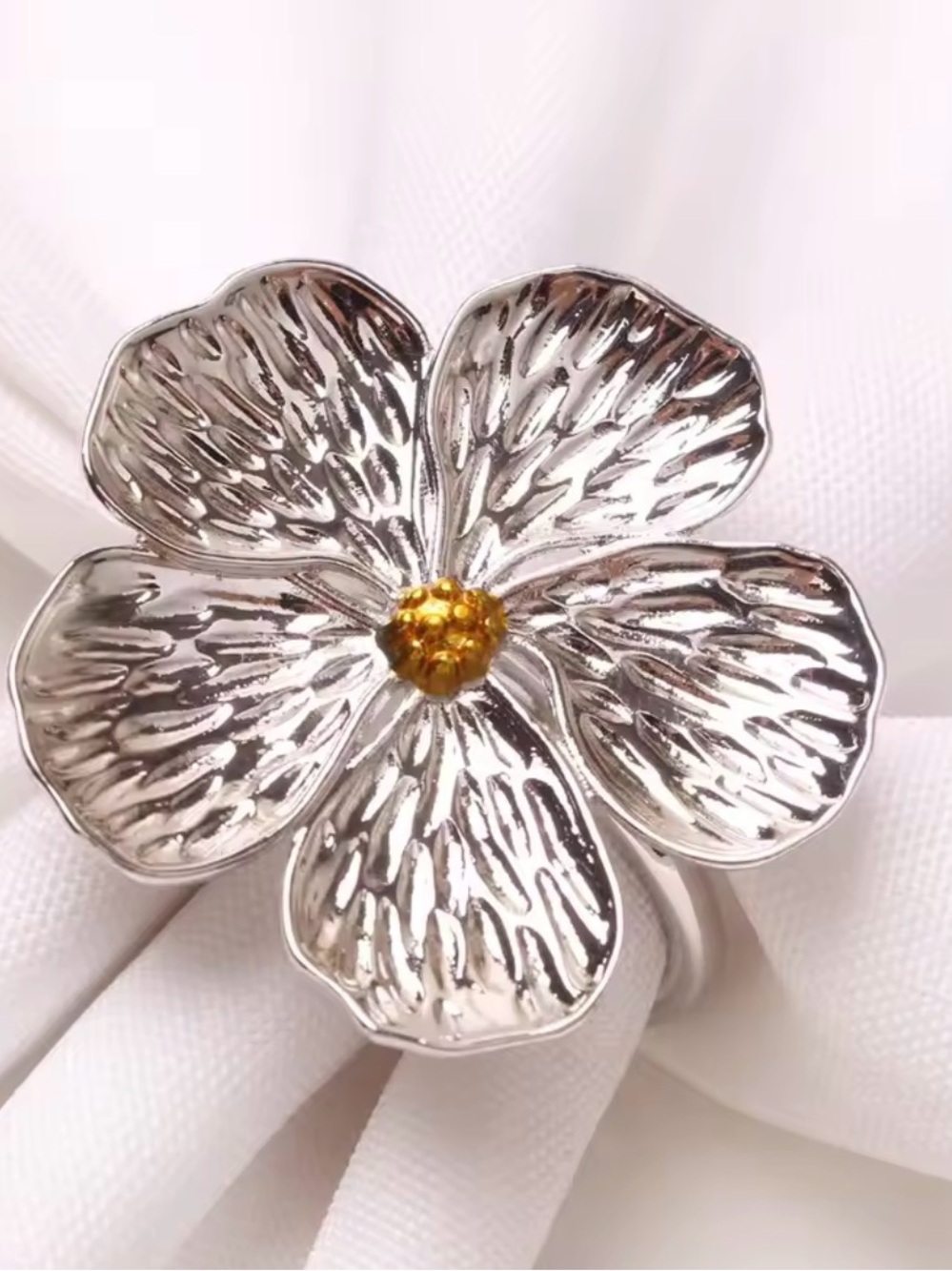 Silver Flower Napkin Rings Set of 12